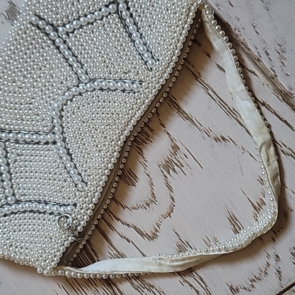 Vintage 50s Pearl Beaded Made In JAPAN Evening Bag Clutch - Picture 9 of 12
